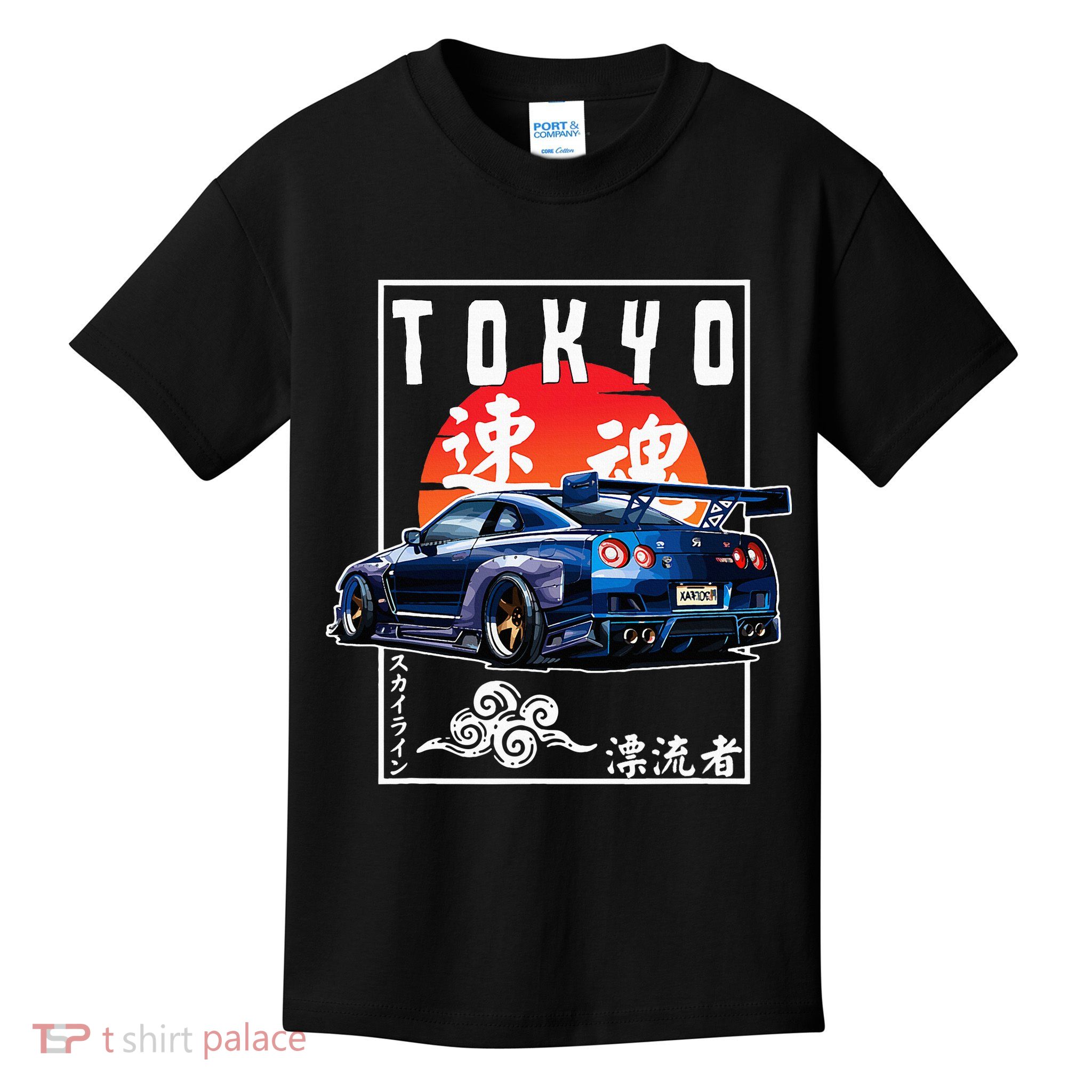 Jdm Japanese Streetwear Tokyo R34 Car Drift Car Lovers Kids T-Shirt