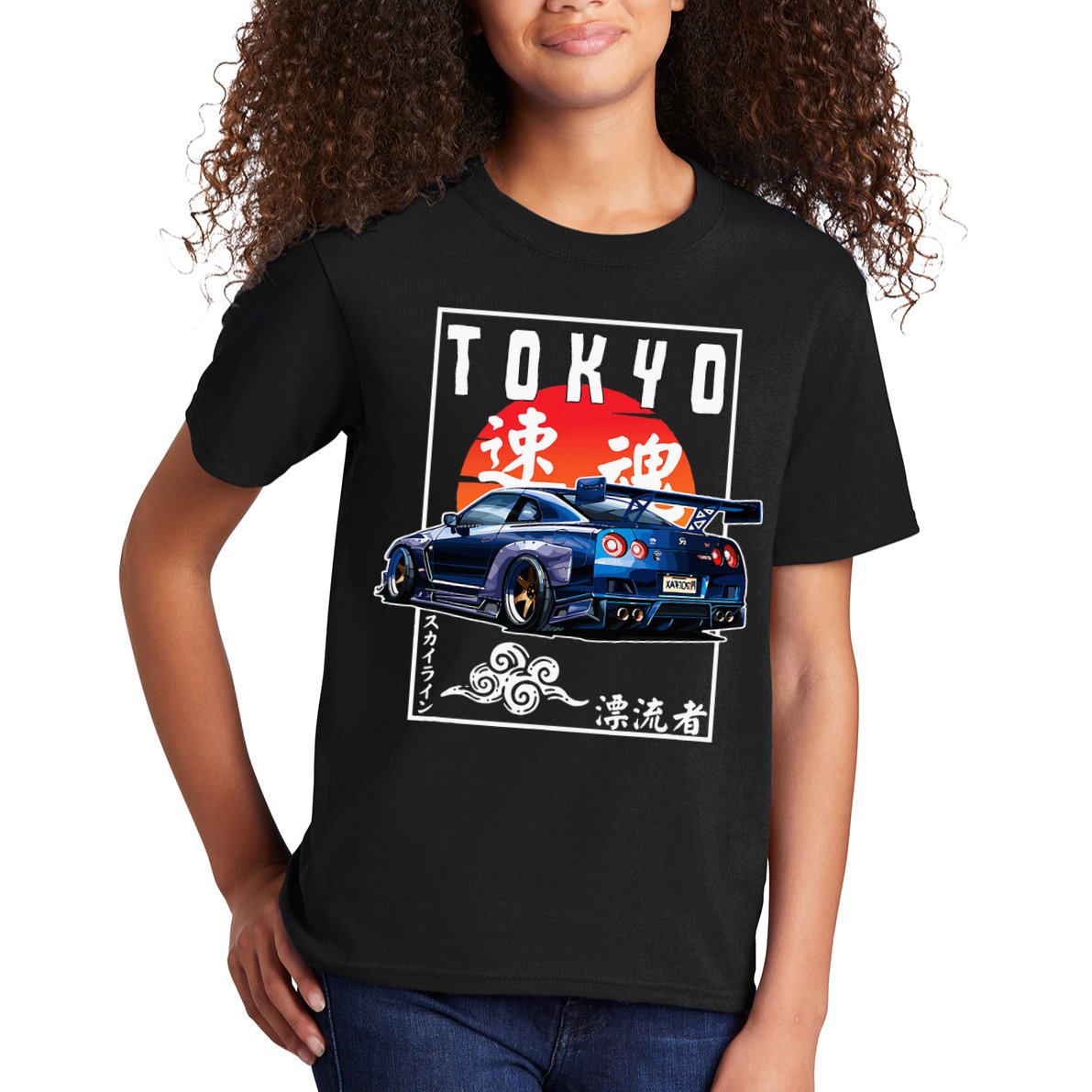 Jdm Japanese Streetwear Tokyo R34 Car Drift Car Lovers Kids T-Shirt