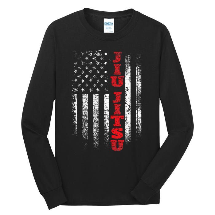 Jiu Jitsu USA American Flag Martial Arts Ground Fighting Tall Long Sleeve T-Shirt