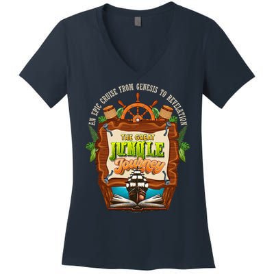 Jungle Journey Vbs 2024 Vacation Bible School Summer Camp Women's V-Neck T-Shirt