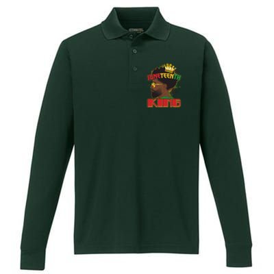 Juneteenth King Black African American Man Afro Performance Long Sleeve Polo