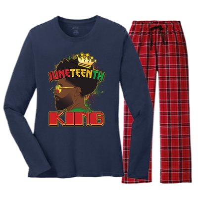 Juneteenth King Black African American Man Afro Women's Long Sleeve Flannel Pajama Set 