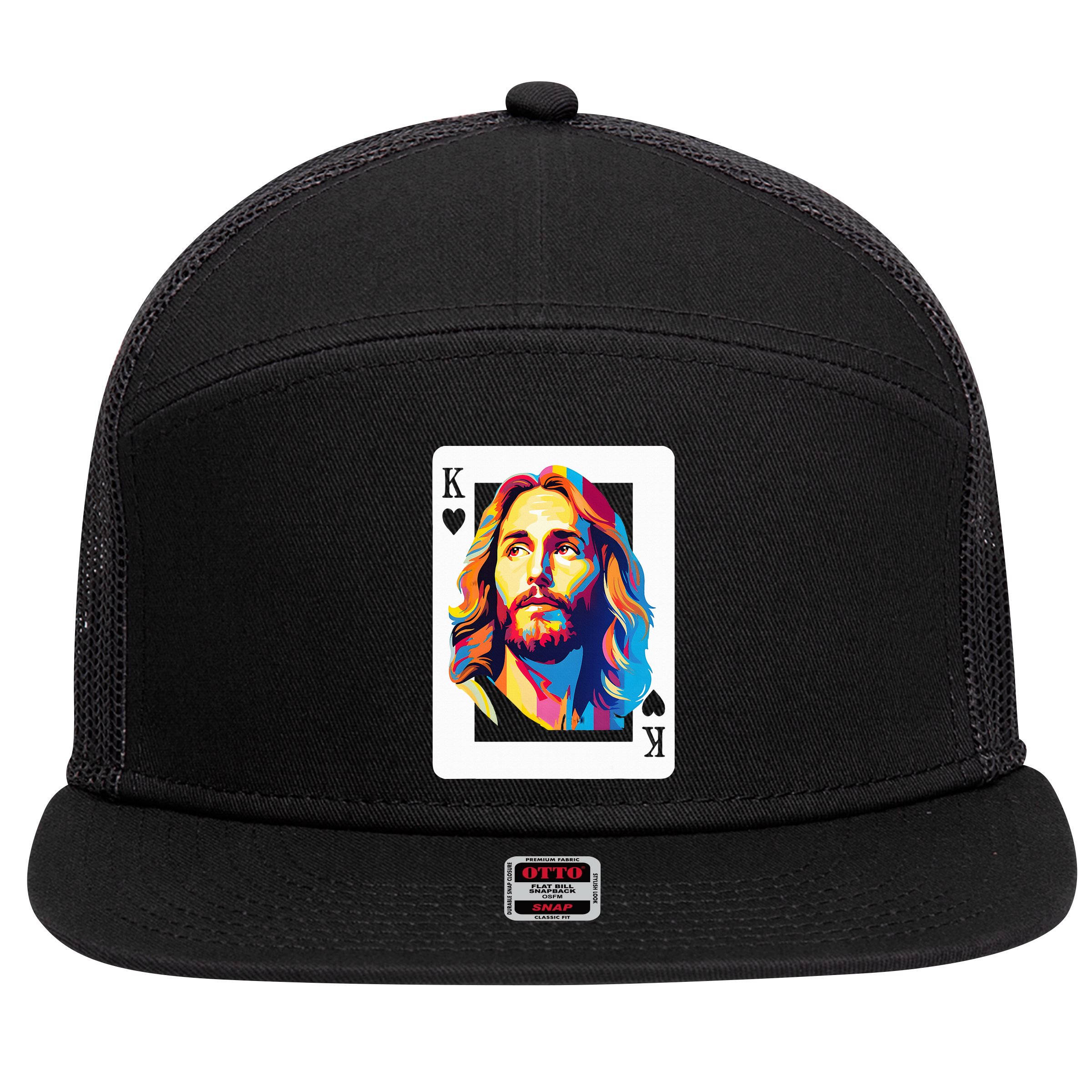 Jesus King Card Christian 7 Panel Mesh Trucker Snapback Hat