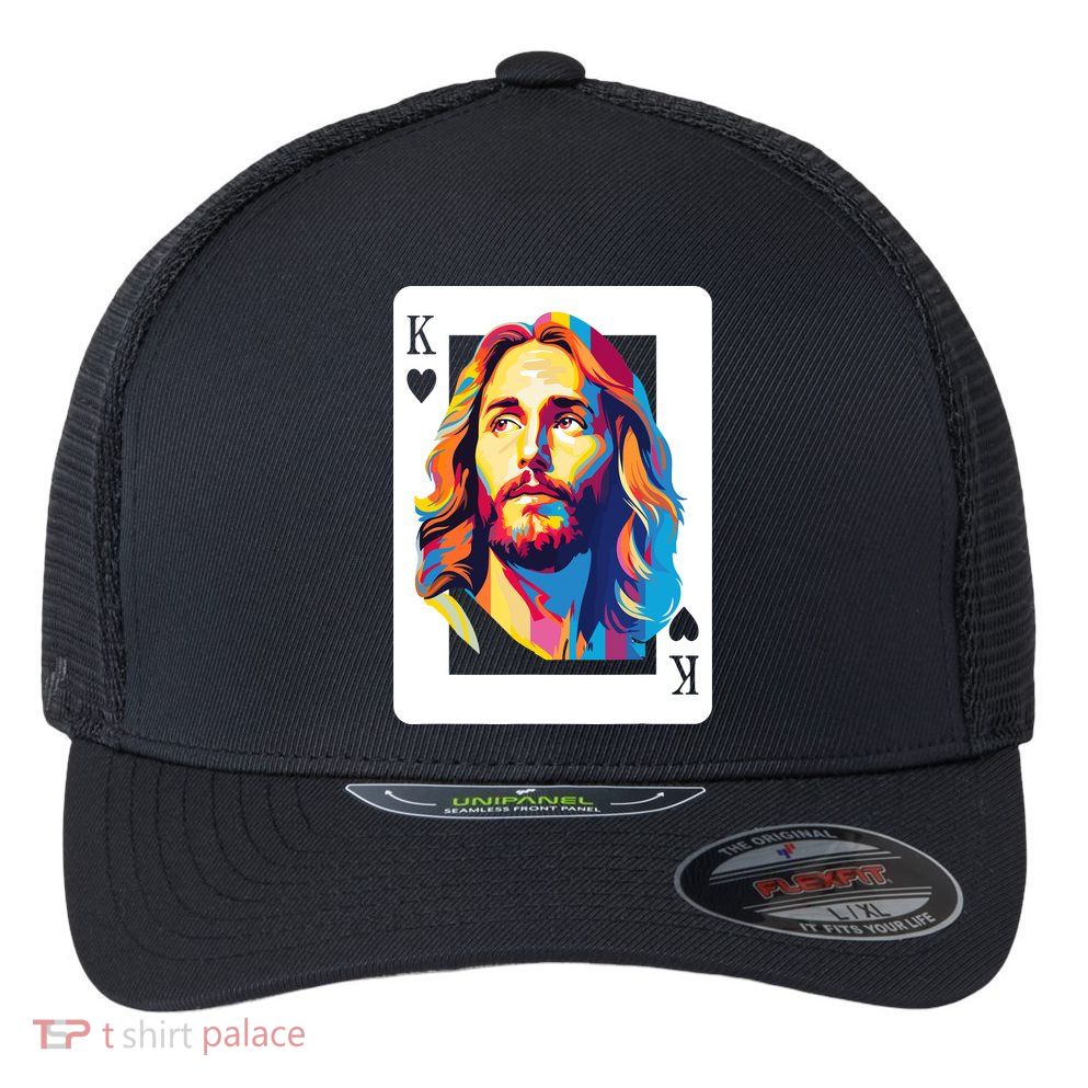 Jesus King Card Christian Flexfit Unipanel Trucker Cap