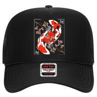 Japanese Koi Carp Fish Nishikigoi Aesthetic Cherry Blossom High Crown Mesh Back Trucker Hat