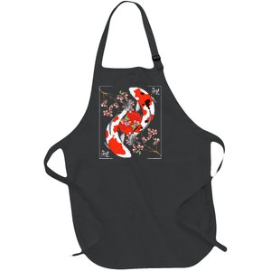 Japanese Koi Carp Fish Nishikigoi Aesthetic Cherry Blossom Full-Length Apron With Pockets