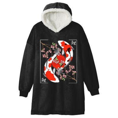 Japanese Koi Carp Fish Nishikigoi Aesthetic Cherry Blossom Hooded Wearable Blanket