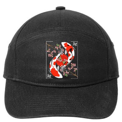 Japanese Koi Carp Fish Nishikigoi Aesthetic Cherry Blossom 7-Panel Snapback Hat