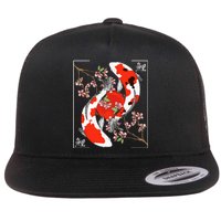 Japanese Koi Carp Fish Nishikigoi Aesthetic Cherry Blossom Flat Bill Trucker Hat