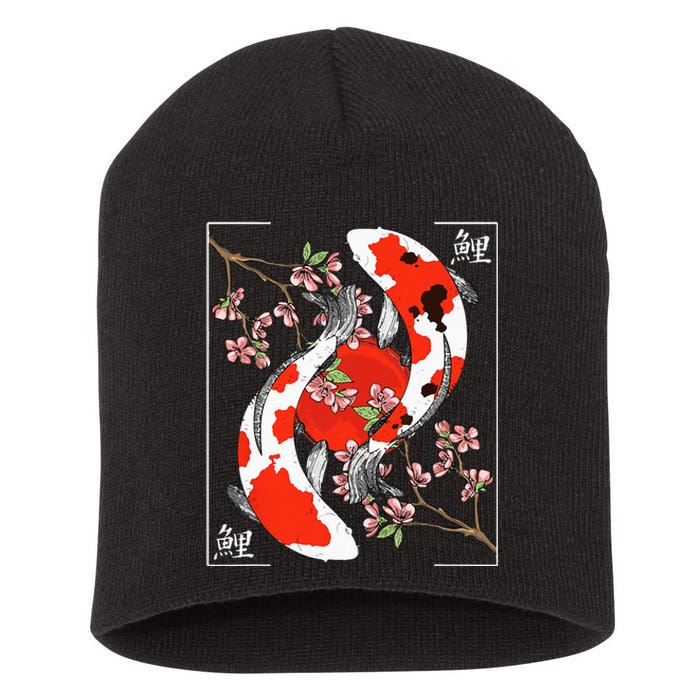 Japanese Koi Carp Fish Nishikigoi Aesthetic Cherry Blossom Short Acrylic Beanie