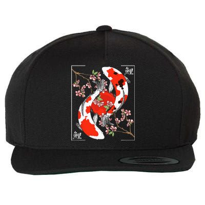 Japanese Koi Carp Fish Nishikigoi Aesthetic Cherry Blossom Wool Snapback Cap