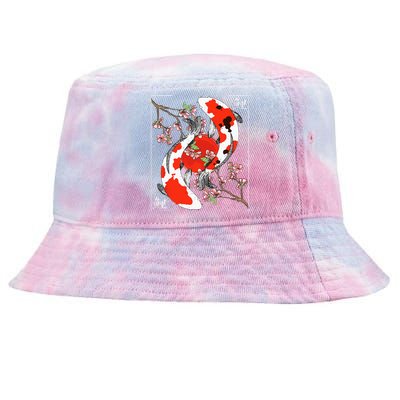 Japanese Koi Carp Fish Nishikigoi Aesthetic Cherry Blossom Tie-Dyed Bucket Hat