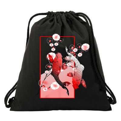 Japanese Koi Carp Nishikigoi Fish Cherry Blossom Drawstring Bag