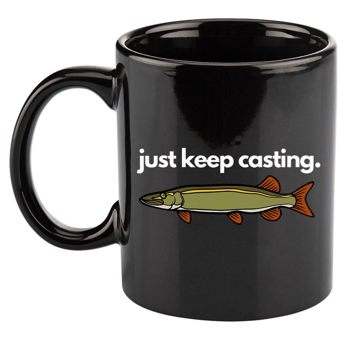Just Keep Casting Musky Fishing 11oz C Handle Ceramic Mug