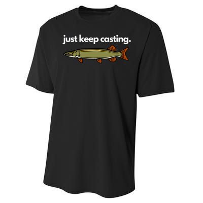 Just Keep Casting Musky Fishing Performance Sprint T-Shirt