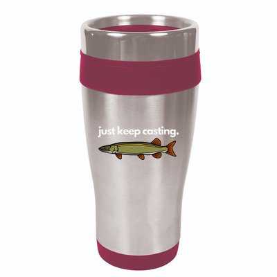 Just Keep Casting Musky Fishing 16oz Travel Tumbler
