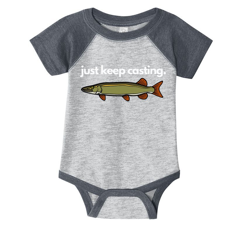 Just Keep Casting Musky Fishing Infant Baby Jersey Bodysuit