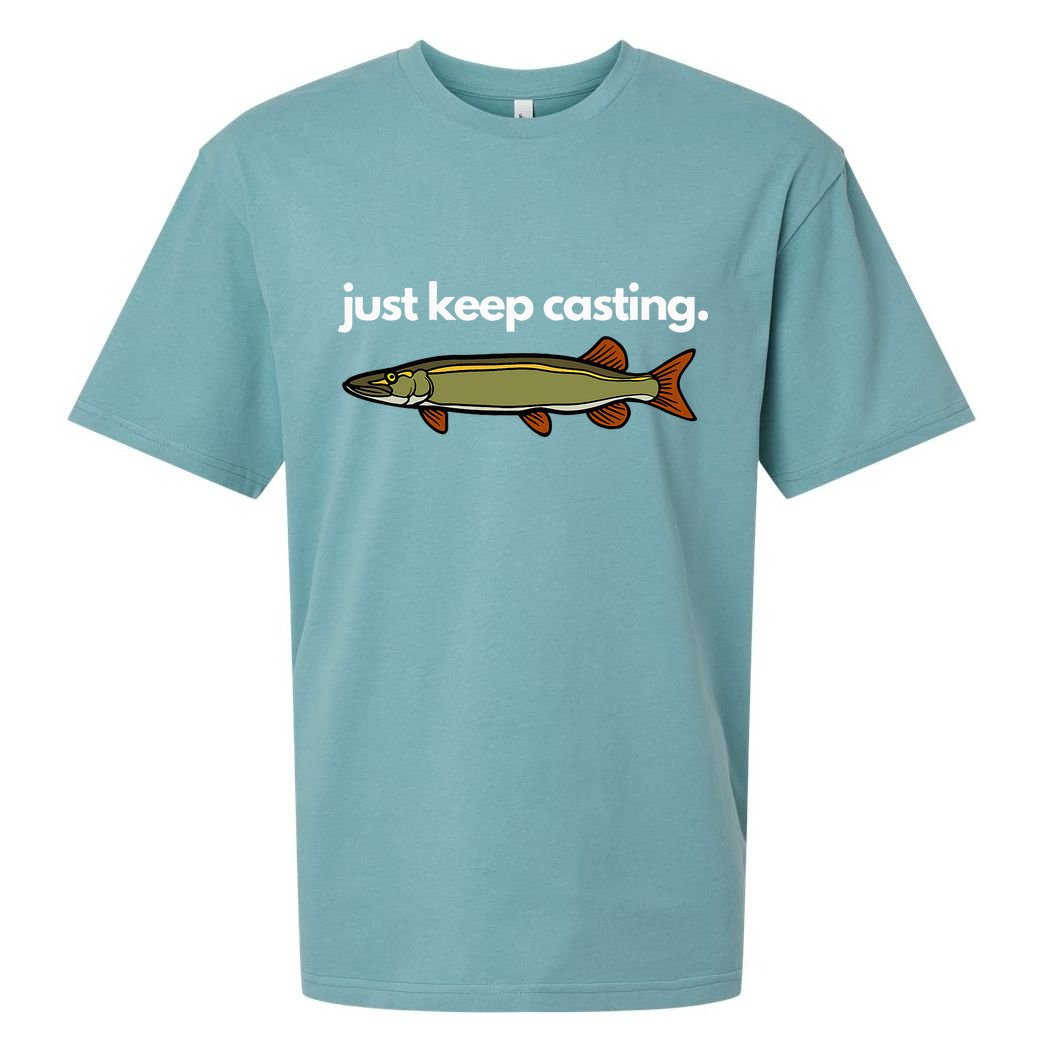 Just Keep Casting Musky Fishing Sueded Cloud Jersey T-Shirt