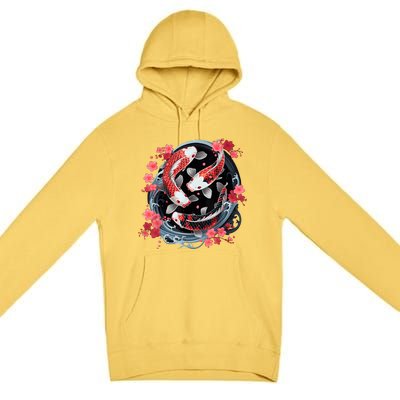 Japanese Koi Carp Ying Yang Nishikigoi Fish Cherry Blossom Premium Pullover Hoodie