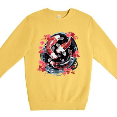 Japanese Koi Carp Ying Yang Nishikigoi Fish Cherry Blossom Premium Crewneck Sweatshirt