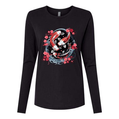 Japanese Koi Carp Ying Yang Nishikigoi Fish Cherry Blossom Womens Cotton Relaxed Long Sleeve T-Shirt