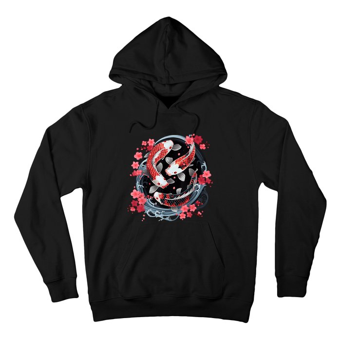 Japanese Koi Carp Ying Yang Nishikigoi Fish Cherry Blossom Hoodie