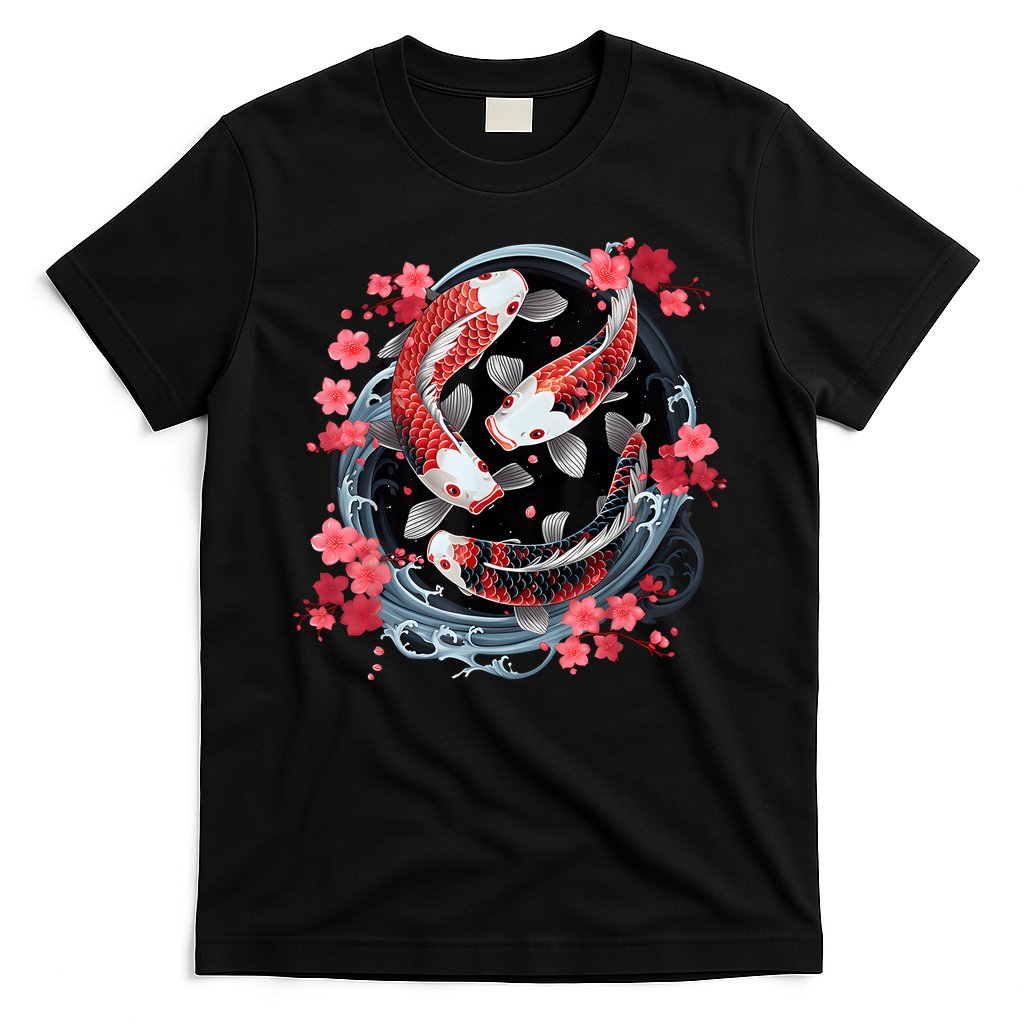 Japanese Koi Carp Ying Yang Nishikigoi Fish Cherry Blossom T-Shirt