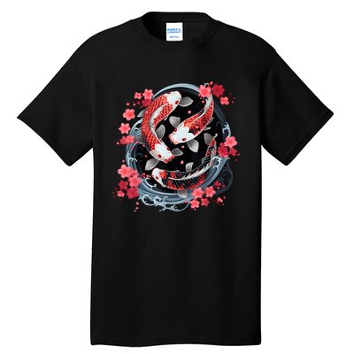 Japanese Koi Carp Ying Yang Nishikigoi Fish Cherry Blossom Tall T-Shirt