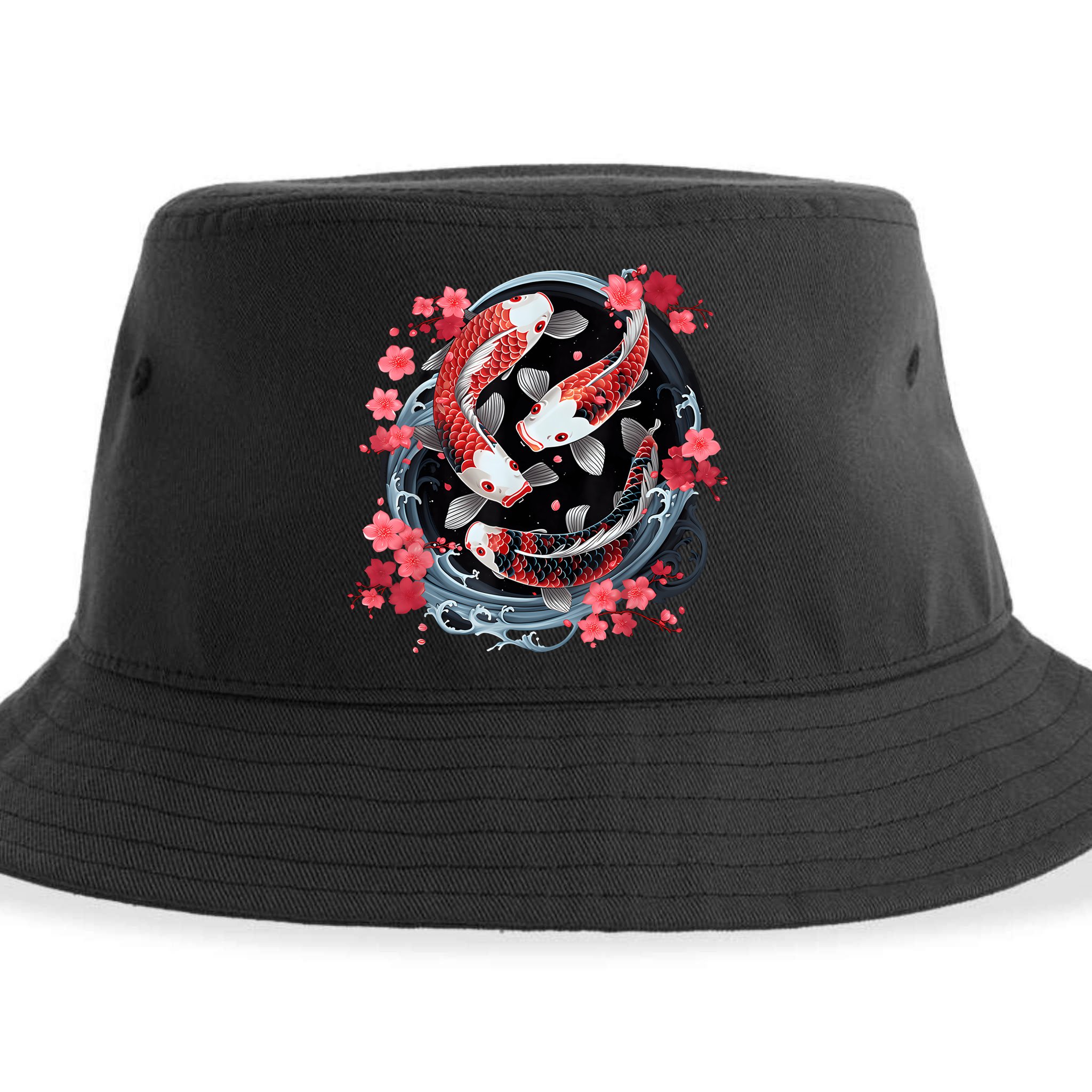 Japanese Koi Carp Ying Yang Nishikigoi Fish Cherry Blossom Sustainable Bucket Hat