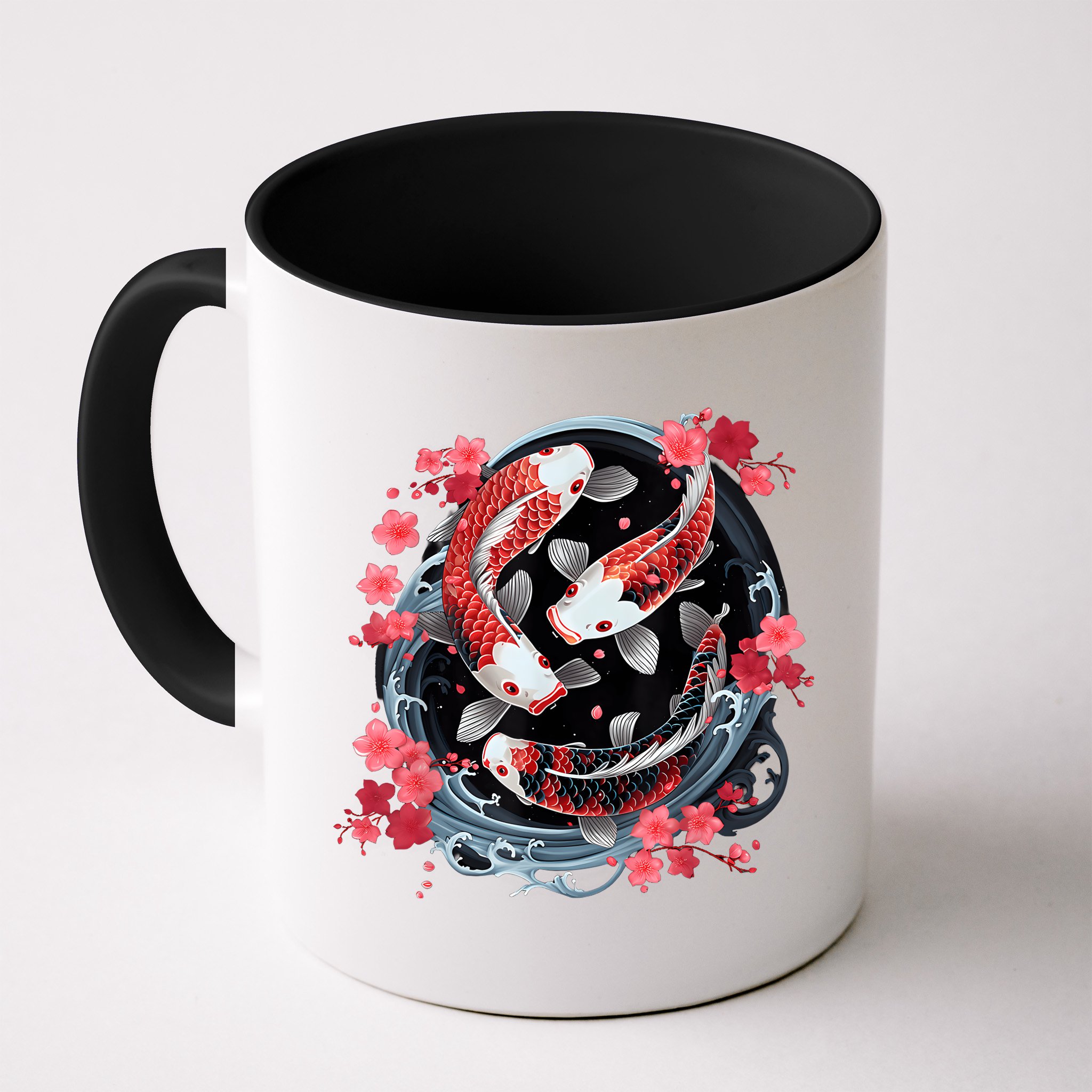 Japanese Koi Carp Ying Yang Nishikigoi Fish Cherry Blossom Mug
