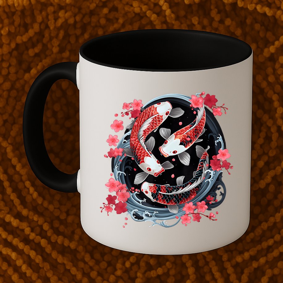 Japanese Koi Carp Ying Yang Nishikigoi Fish Cherry Blossom Mug