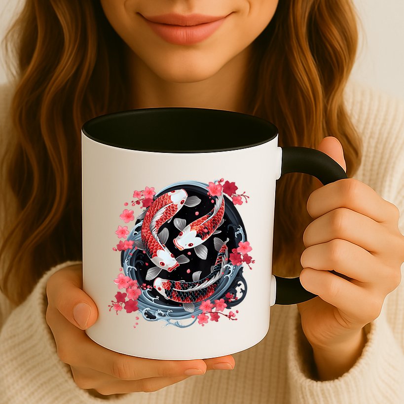 Japanese Koi Carp Ying Yang Nishikigoi Fish Cherry Blossom Mug