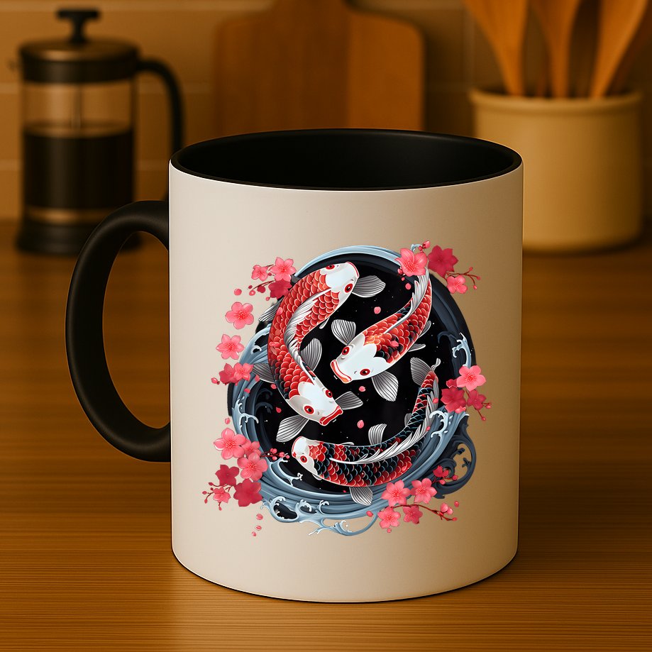 Japanese Koi Carp Ying Yang Nishikigoi Fish Cherry Blossom Mug