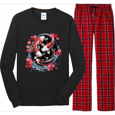 Japanese Koi Carp Ying Yang Nishikigoi Fish Cherry Blossom Long Sleeve Pajama Set