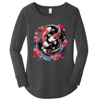 Japanese Koi Carp Ying Yang Nishikigoi Fish Cherry Blossom Women's Perfect Tri Tunic Long Sleeve Shirt