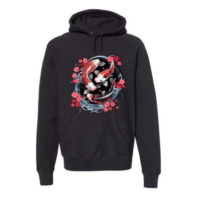 Japanese Koi Carp Ying Yang Nishikigoi Fish Cherry Blossom Premium Hoodie