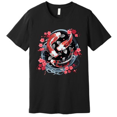 Japanese Koi Carp Ying Yang Nishikigoi Fish Cherry Blossom Premium T-Shirt