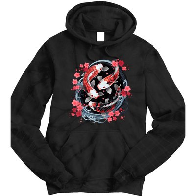 Japanese Koi Carp Ying Yang Nishikigoi Fish Cherry Blossom Tie Dye Hoodie