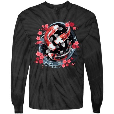 Japanese Koi Carp Ying Yang Nishikigoi Fish Cherry Blossom Tie-Dye Long Sleeve Shirt