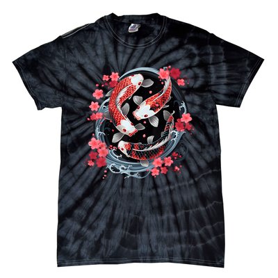 Japanese Koi Carp Ying Yang Nishikigoi Fish Cherry Blossom Tie-Dye T-Shirt