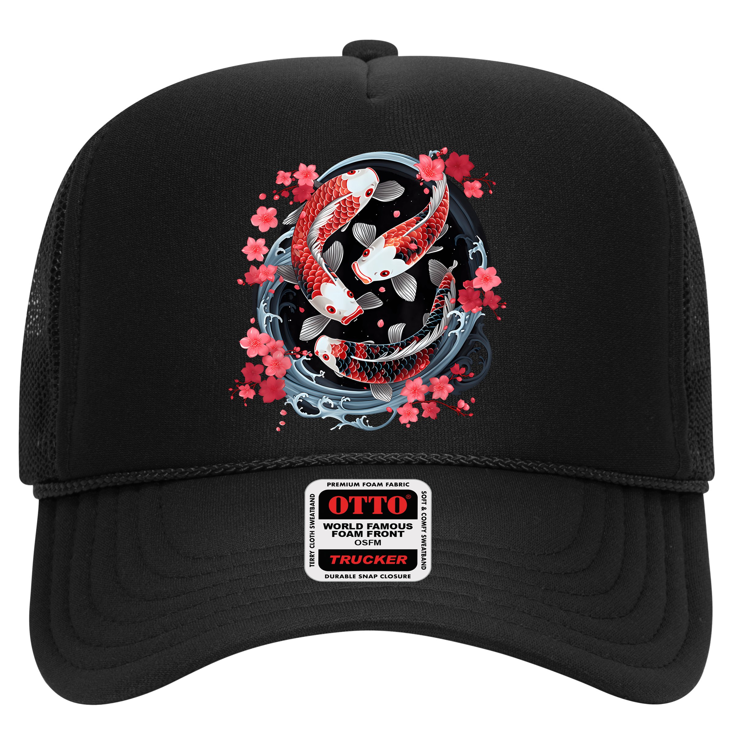 Japanese Koi Carp Ying Yang Nishikigoi Fish Cherry Blossom Hat