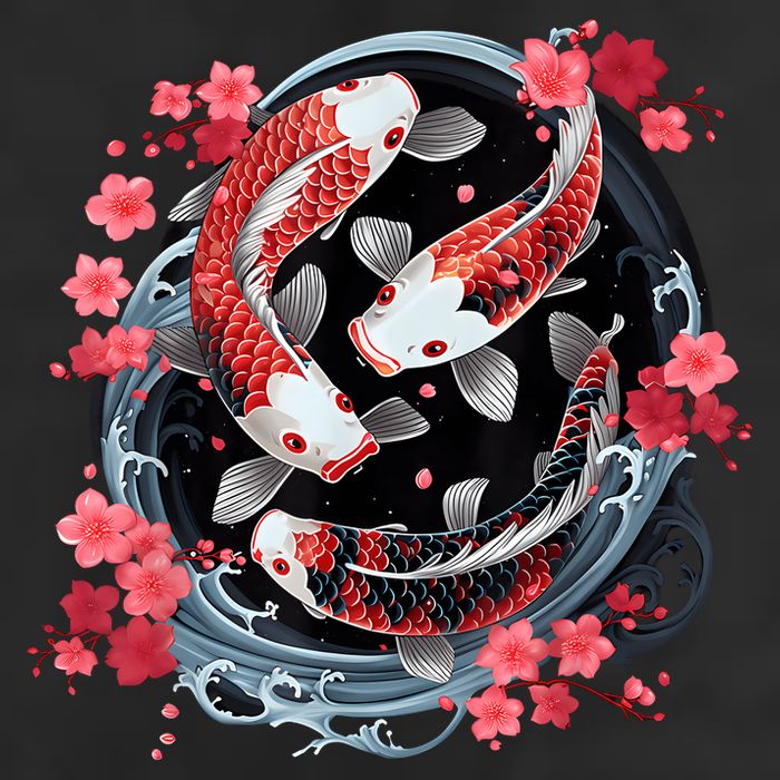 Japanese Koi Carp Ying Yang Nishikigoi Fish Cherry Blossom Hat