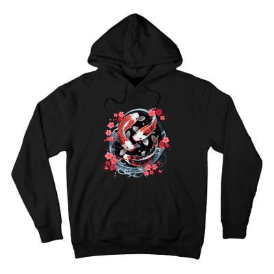 Japanese Koi Carp Ying Yang Nishikigoi Fish Cherry Blossom Tall Hoodie