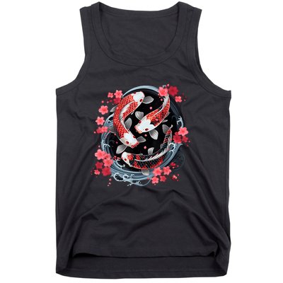 Japanese Koi Carp Ying Yang Nishikigoi Fish Cherry Blossom Tank Top