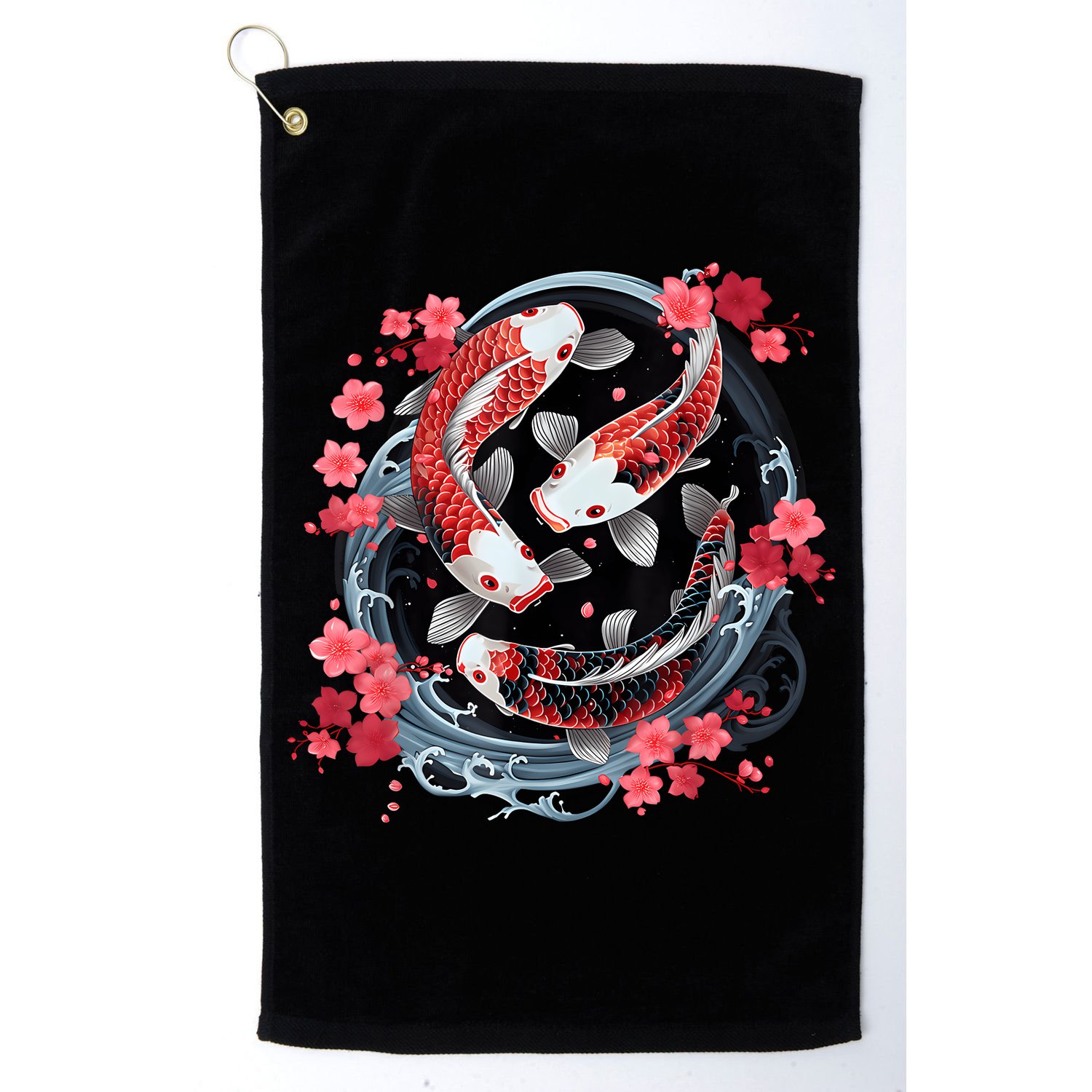 Japanese Koi Carp Ying Yang Nishikigoi Fish Cherry Blossom Golf Towel