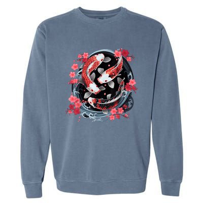 Japanese Koi Carp Ying Yang Nishikigoi Fish Cherry Blossom Garment-Dyed Sweatshirt