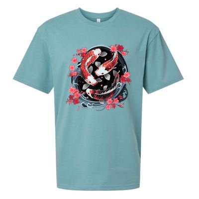 Japanese Koi Carp Ying Yang Nishikigoi Fish Cherry Blossom Sueded Cloud Jersey T-Shirt