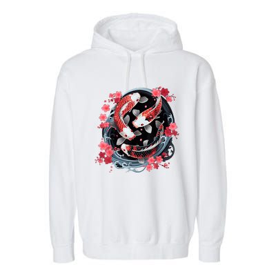 Japanese Koi Carp Ying Yang Nishikigoi Fish Cherry Blossom Garment-Dyed Fleece Hoodie