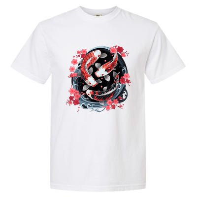 Japanese Koi Carp Ying Yang Nishikigoi Fish Cherry Blossom Garment-Dyed Heavyweight T-Shirt