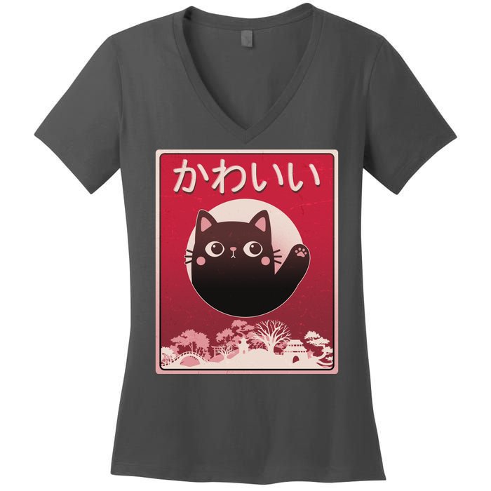 Japanese Kawaii Cute Neko Cat Women's V-Neck T-Shirt